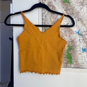 Mustard Yellow Ribbed Crop Top Tank Top
